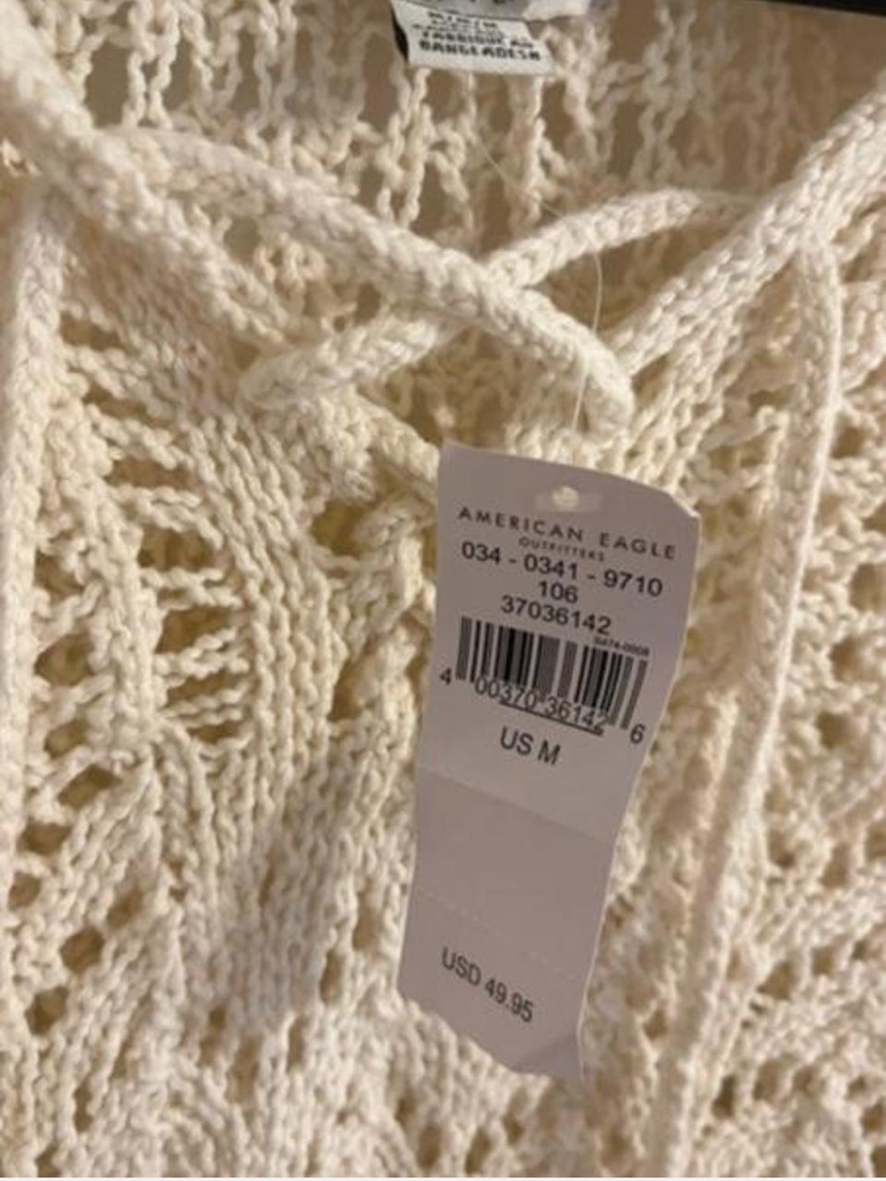 American Eagle Outfitters Open-Knit Lace-Up V-Neck Sweater - Cream - Picture 3 of 5